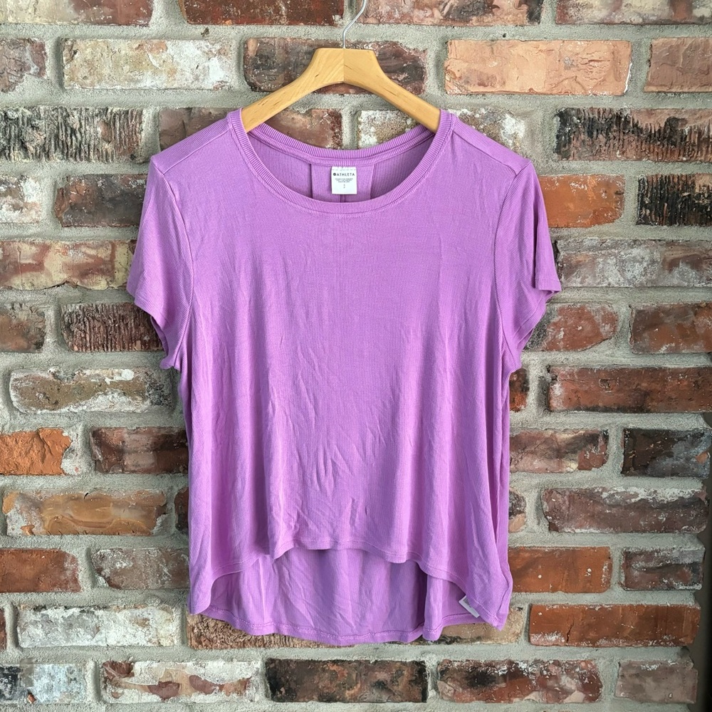 Athleta Purple Modal Ribbed Short Sleeve T-shirt Top, S - Picture 2 of 6